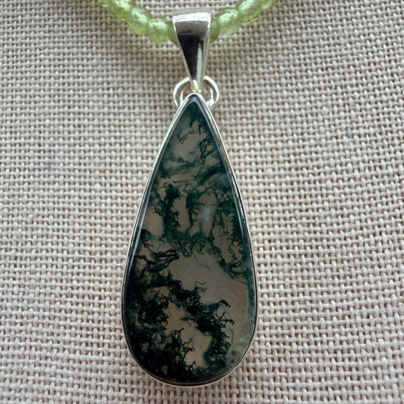 Moss Agate 925 PendantNatural Green Inclusion StonePendant Only